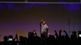 Ketua Umum Partai Gerindra Prabowo Subianto di acara di acara deklarasi Partai Gelora di Djakarta Teater, Jakarta. (Facbook.com/@Prabowo Subianto )
