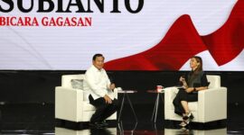 Ketua Umum Partai Gerindra Prabowo Subianto di acara 'Mata Najwa On Stage: 3 Bacapres Bicara Gagasan' di Graha Sabha Pramana UGM. (Facbook.com/@Prabowo Subianto )
